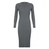 Casual Dresses Cute Loli Elegant V-neck Hooded Long Sleeve Grey Base Maxi Dress Autumn Winter 2021 Tight Skinny Korean Sexy N1W2