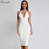 Ocstrade White Bandage Dresses Arrivals Summer Deep v Neck Sexy Bodycon Party Women Halter Rayon 210527