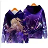 För 3D-tryckt spel Genshin Impact Long-Sleeved Hoodies Fischl Klee Diluc Cosplay Top Coat Fashion Men Women Hooded Sweatshirt Y0903