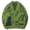 Hip Hop Herren Gestrickte Pullover Doodle Dinosaurier Muster Harajuku Oversize Streetwear Lose Strickjacke Pullover Männer Frauen Mantel 210809