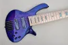 Fábrica Personalizada 6 Cordas Azul e Roxo Corpo Elétrico Baixo Guitarra com 2 Pickups Pretos, 24 trastes, Hardware Preto