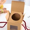 Caixa de presente de papel kraft design criativo com janela clara geléia geléia chá caixa de açúcar marrom caixa com corda rrf13406