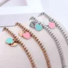 Fashion t Jewelry Women Stainless Beaded Bracelet Forever Love Enamel Pink Blue Heart Charms Pulsera Bracelets H1115