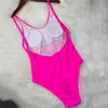 Maillot de bain de couleur vive pour femmes, bikini de luxe à motif Triangle, sans manches, à la mode, vêtements de plage, avec lettres imprimées