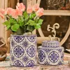 Vazolar Klasik Mavi ve Beyaz Porselen Depolama Kavanozları Seramik Vazo Saksı Oturma Odası Dekorasyon Vintage Ev Dekor