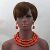 Örhängen Halsband 2021 Lyx Nigeriansk Coral Pärlor Bröllop Smycken Set Rosa Afrikansk Bridal Kostym 3 Rader HX554