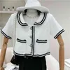 Verão Manga Curta Casaco De Lã Casaco Mulheres Coreano Doce Chique Elegante Tweed Crop Top Oversize Outerwear Casual 210514