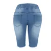Verão Denim rasgado Bermuda Shorts Mulheres Azul Drawstring Encerramento Afligido Joelho Alongamento Calças de Jeans Curtas 210611