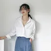 OL Style White Shirt for Women Tops Turn-down Collar Pocket Button Up Shirts Workwear Female Blusas Loose Blouses 6068 210417