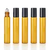 10 ml Glas Draagbare Amber Essential Oil Fles Roll On Parfum Flessen Mini Metalen Balrol Brown Essentials Oliën Container Ondersteuning Logo Aangepast