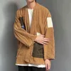 Japan Stil Män Corduroy Kimono Jacka Färgblockering Patched Design Drop Shoulder Haori Oversize Loose Thin Coat 211110