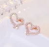 Designer Love Heart Stud Boucles d'oreilles avec cristal plaqué or 18 carats Boucles d'oreilles en diamant brillant pour femme Zircon blanc