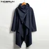 معاطف الخندق للرجال Incerun Men Cotton Cotton Ponchos Turtleneck Long Sleeve Cloak Justricular Justerment Streetwear Streetwear