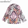 Loose Casual High Niski Topy Vintage Totem Drukuj Kropla Ramię Z Długim Rękawem Kobiety Bluzki Kobiet Kimono Koszula Pulowers 210604