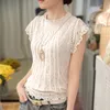 Летняя мода стиль женские блузки свободные короткие лепестковые рукава цветочные кружева шифон O-шеи плюс размер рубашки 01C 35 210415