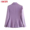 Tangada femmes violet épais veste manteaux Double boutonnage manches longues poche dames élégant automne hiver manteau 3H723 210330