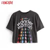 Tangada Kvinnor Star Print Crop Cotton T Shirt Short Sleeve Sommar Ladies Casual Tee Shirt Street Wear Top 4D06 210609