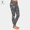 Letsfind Push Up Leggings Handgeschilderde Koffiemelk Zijden Afdrukken Vrouwen Hoge Taille Plus Size Sexy Zwart Fitness Broek 210925