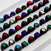 Whole Bulk Lot 20pcs Glass Gem Metal Black Not Fade Jewelry Band Rings For Men Women Mix Style2761