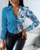 Dam blusar Skjortor Vår Höst Dam Scarf Print Patchwork Skjorta Femme Casual Button Up Turn-Down Krage Top Office Lady Outfit