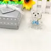 50PCS Baby Party Favors Gift Crystal Teddy Bear Ornament with Blue Bowknot For Boy Birthday Souvenir Newborn Christening Souvenir