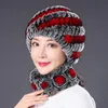 Nya Kvinnor Real Rex Kanin Fur Hat Scarf Ställer Naturliga Varma Scarves Vinter Lady