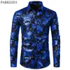 Floral Bronzing Men Shirt Luxury Glänsande Paisley Flower Mens T Shirts Fashion Casual Mens Party Shirts Dance Prom Men Camisas Hombre 210524