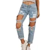 Streetwear Big Hole Destruído Baggy Jeans Mulher Cintura Alta Rasgado Namorado Para As Mulheres Oversized Denim Quebrado Grande 210809