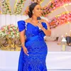 Royal Blue African Prom Dresses Big Bow Ruffles Apliques de encaje Con cuentas Aso Ebi Árabe Sirena Vestidos de noche Vestidos abendkleider