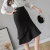 Plus Size Zwart Rood Rokken Womens 2021 Casual Summer Rok Hoge Taille Office Dame Sexy Ruches Rode Potlood Rok Jupe Femme X0522