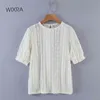 Wixra Solid Lace T-shirts Femmes O Cou À Manches Courtes Femme Lâche Tee Tops Été Nouveau Chaud 210419