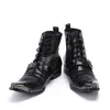 Chaussures pour hommes d'hiver noir authentique en cuir pointu à orteil à lacets
