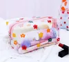 Women Cosmetic Bag Toiletry Kit Clear PVC Multifunction Make Up Pencil Cases Beauty Flower Heart Cute Storage Organizer Bags