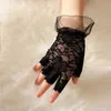 Womens Sexy Lace Glove Summer Sun protectionTulle Gloves Stretchy Long Fingerless Etiquette Ladies Half Finger Fishnet Gloves Y0827