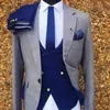 3 Piece Gray Wedding Tuxedo for Men Formal Suits Set Jacket Double Breasted Waistcoat with Royal Blue Pants Male Fashion Costume X0608