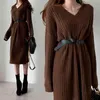 Vintage Warm Autumn Sweater Women Dress Winter Long Sweater Knitted Dresses loose Maxi Oversize Dresses Long Robe Vestidos 210412
