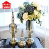 Vaso di vetro retrò europeo in lega di metallo oro tavolo moderno creativo bottiglia di fiori artificiali decorativi per la casa per matrimoni 211215