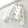 Vinterjacka Kvinnor Bomber Svart Vit Stripe Reflekterande Parka Koreansk Fashion Tjock Coat Kläder 210521