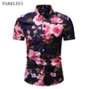 3D Kwiatowy Print Casual Koszula Mężczyźni Lato Kwiatowy Hawajski Koszula Męskie Slim Fit Krótki Rękaw Koszula Męska Camisa Hawaiana 3XL 210522