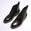Sonbahar ve kış lüks erkek ayak bileği botları gerçek deri moda gelinlik ofis sivri uçlu dantel ayakkabı yetişkin erkek botlar