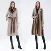 Dames bont faux mink jas dames winter jas mode mode lange mouwen wollen vaste kleur Koreaans slanke vrouw