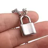 Edelstahl Silber Farbe Pad Lock Anhänger Lange Halskette Marke Neue Rolo Kabel Kette Halskette Frauen Kragen Schmuck Halsband G1206