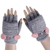 Fingerless Gloves 2021 Winter Flip Up Womens Hand Cotton Knitted Ladies Heated Half Finger Warm Mittens Femme