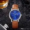 남성 고품질 별자리 시계 블루 스타 다이얼 가죽 스트랩 방수 시계 여성 브랜드 의류 쿼츠 별 손목 시계
