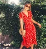 Вдохновленная дикая вишня напечатана для печати летнее платье с коротким рукавом V-образным вырезом Sashes MIDI платье женское шифоновая вечеринка женщин Vestidos 210412