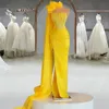 Elegant Yellow Mermaid Evening Dresses With Wrap Sparkly Crystal Plus Size Pageant Prom Party Gowns Robe De Soiree