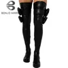 新ブランドデザインプラットフォームポケットバッグサイハイブーツ女性ジッパーカジュアルセクシーなファッション最高品質の膝上のブーツ女性 H1116