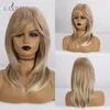 Synthetic Wigs EASIHAIR Medium Length Dark Brown Ombre For Women With Bangs Layered Cosplay Daily Heat Resistant4719691