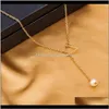 Necklaces & Pendants Jewelry Drop Delivery 2021 Y Shape Necklace White Plastic Pearl Pendant Through Triangle Sier Gold Color Metal Chain Wom