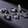 Aprilwell 6 PCs Gothic Silver Color Ring Set For Women Aesthetic Costume Retro Jewelry Anxiety Chunky Gadgets X0715